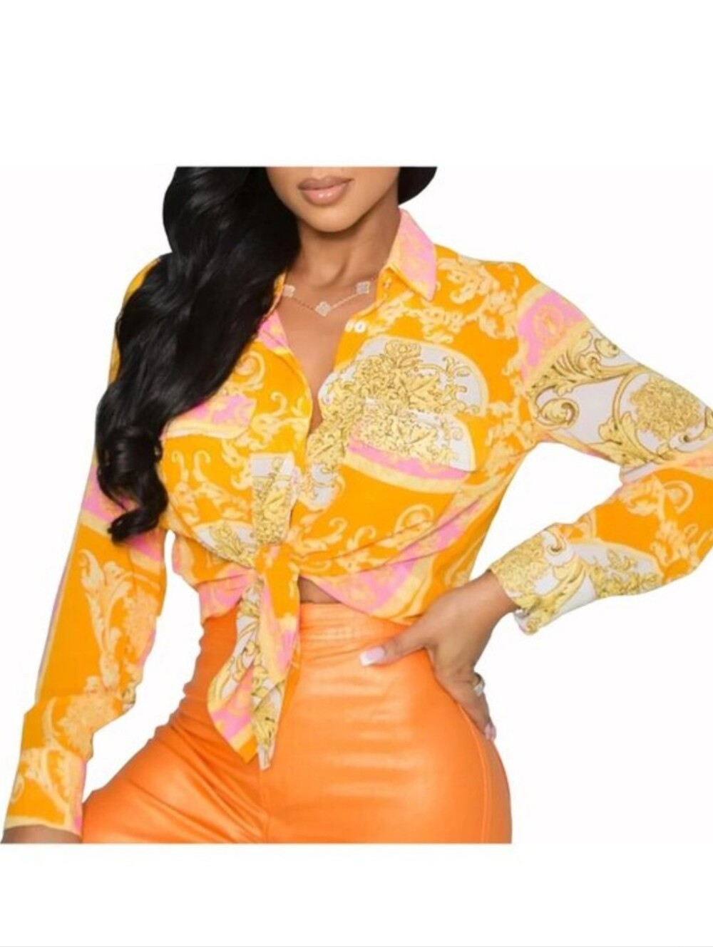 Timing Baroque Floral Sheer Button-Down Top Small